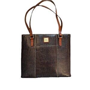 Dooney & Bourke Brown Gray Lizard Embossed Leather Zipper Lexington Handbag NEW